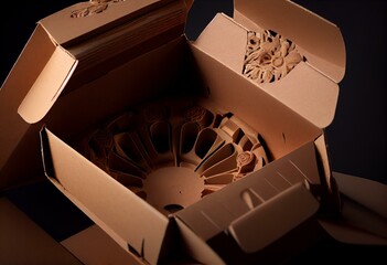 Open brown carton. Side view. Generative AI