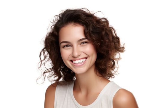Beautiful smiling woman portrait isolated on transparent and white background.PNG image