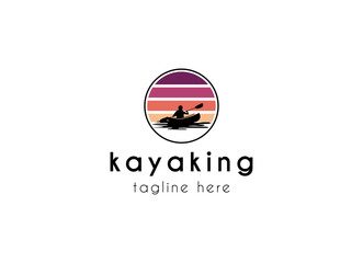 Kayak boat paddle pedal, silhouette of river stream kayaker logo design