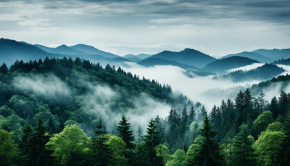 Fototapeta premium Majestic mountain peak, tranquil scene, nature beauty in panoramic landscape generated by AI