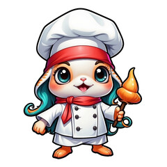 Cute chef cartoon, octopus cartoon in chef uniform
