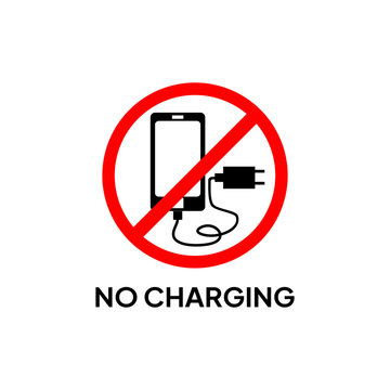 Warning signs. Vector logo of prohibited mobile phone charging.  Sign for no charging.