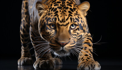 Obraz premium Majestic Bengal tiger staring, wild beauty in nature reflection generated by AI
