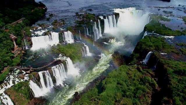 Iguazu Falls In Misiones Argentina. Waterfall Water. Flowing Cascade. Misiones Argentina. Amazing Landscape. Iguazu Falls In Misiones Argentina.
