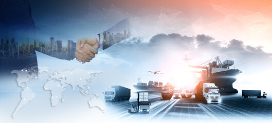 Business people shaking hands, success business of Logistics Industrial Container Cargo freight...