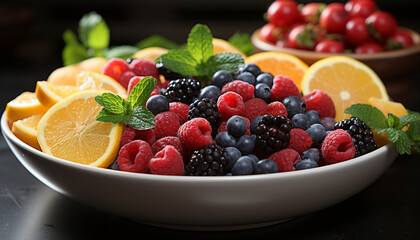 Freshness of summer healthy eating with berry fruit salad generated by AI
