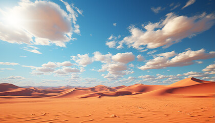A majestic African landscape  sand dunes ripple under orange sunset generated by AI