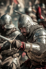 Fototapeta premium medieval soldiers fighting in battle