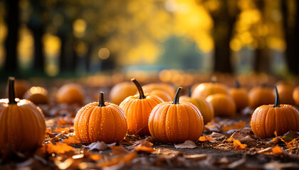 Naklejka na ściany i meble Autumn pumpkin harvest brings Halloween vibrant celebration outdoors generated by AI