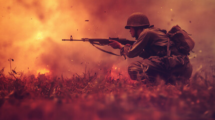 Vietnamese soldier in Vietnam war - historical combat photography - obrazy, fototapety, plakaty