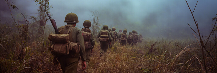 Vietnamese soldiers in Vietnam war - historical combat photography - obrazy, fototapety, plakaty