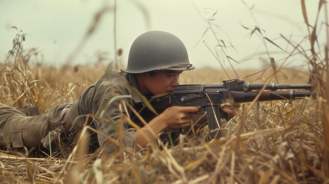 Vietnamese soldier in Vietnam war - historical combat photography