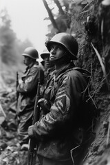 squad of German soldiers on world war 2 battlefield - historical combat photography