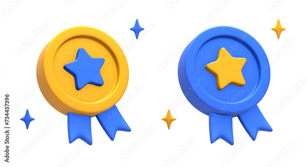 Fototapete 3d rendering of blue yellow champion winner star badge side for ui ux web mobile apps social media a