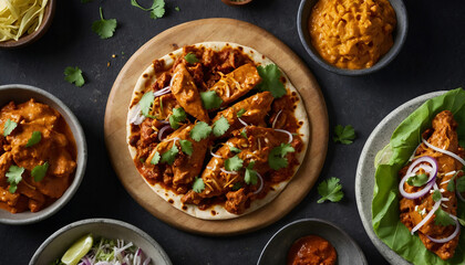 A modern twist on traditional butter chicken by capturing a fusion dish like butter chicken pizza...