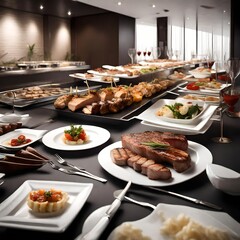 buffet featuring grilled meat 