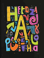alphabet print on color paper hand drawn