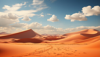 Fototapeta na wymiar Arid Africa Majestic sand dunes ripple under orange sunset sky generated by AI