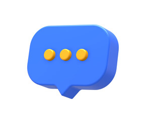3D rendering of blue yellow online message or chat bubble side for UI UX web mobile apps social media ads design