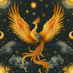 phoenix in the starry sky seamless tile, ai generated