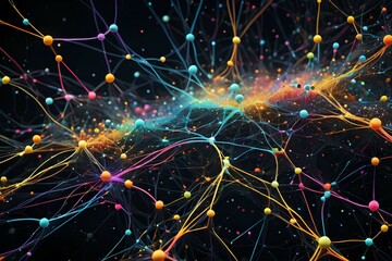 a neuronal cells with bright connecting nodes in the abstract dark space,_3x2