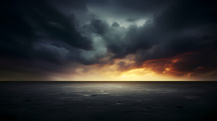 Dark concrete floor background infinite horizon sky panoramic scene