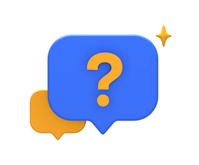 3D rendering of blue yellow question mark or asking sign with bubble front for UI UX web mobile apps social media ads design