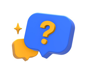3D rendering of blue yellow question mark or asking sign with bubble for UI UX web mobile apps social media ads design