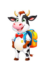 Fototapeta premium Cartoon cow goes to school