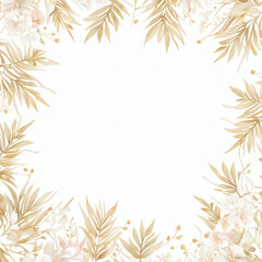 Beautiful flowers and leaf border frame card template. Golden gradient on white background