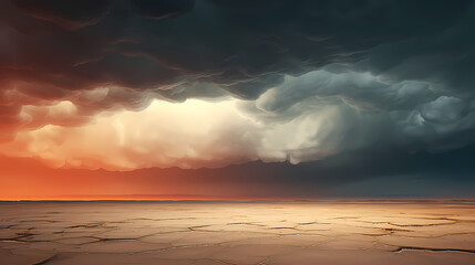 Dark concrete floor background infinite horizon sky panoramic scene