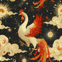 Obraz premium phoenix in the starry sky seamless tile, ai generated