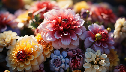 A vibrant bouquet of multi colored flowers brings freshness to summer generated by AI
