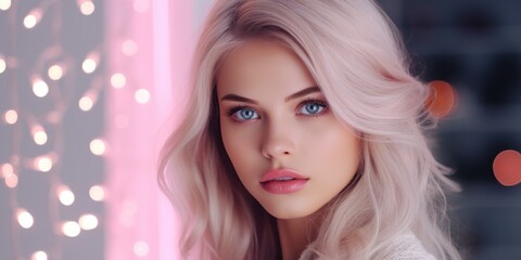 Portrait of a beautiful girl with long blond hair. Beauty, fashion.