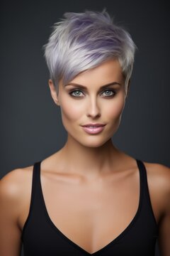 Woman With Purple Hair Poses for Picture