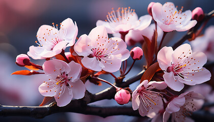 Freshness and beauty in nature pink blossom, vibrant colors generated by AI
