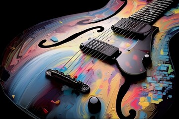 Gitara elektryczna  abstrakcyjny kolorowy akrylowy malowany obraz generative ai, - obrazy, fototapety, plakaty