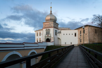 Naklejka premium View of the Grodno Old Castle (Grodno Upper Castle) on the banks of the Neman River on a sunny day, Grodno, Belarus