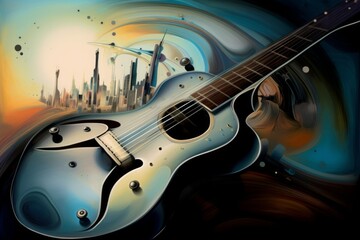 Gitara akustyczna  abstrakcyjny kolorowy akrylowy malowany obraz generative ai,