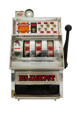 Slot machine on transparent background , casino concept idea.