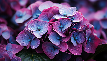 Freshness of nature in a close up of a purple hydrangea generated by AI