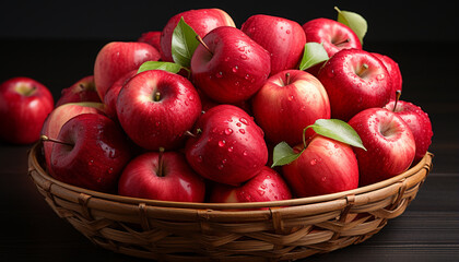 Fototapeta na wymiar Freshness of nature ripe, juicy apple in organic basket generated by AI