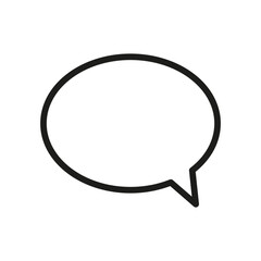 A black and white speech bubble icon on a white background