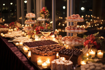 Fototapeta na wymiar Wedding reception dessert table setting