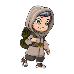 Cute traveler boy cartoon on white background