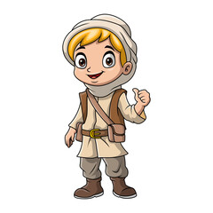 Cute traveler boy cartoon on white background
