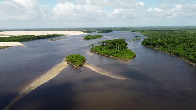 Mandacaru Island At Lencois Maranhenses Maranhao Brazil. Lagoon Lencois Maranhenses Brazil. Coast Horizon City Seaside. Coast Outdoor City Beach Panoramic. Coast Seaside Backgrounds Landmark.