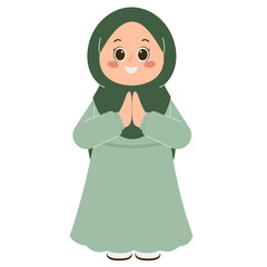Cute Hijab Girl Greeting Illustration