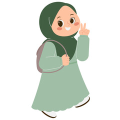 Cute Hijab Girl Peace Sign Pose Illustration