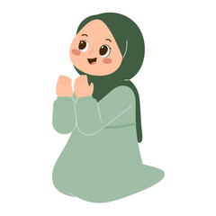 Cute Hijab Girl Pray Illustration